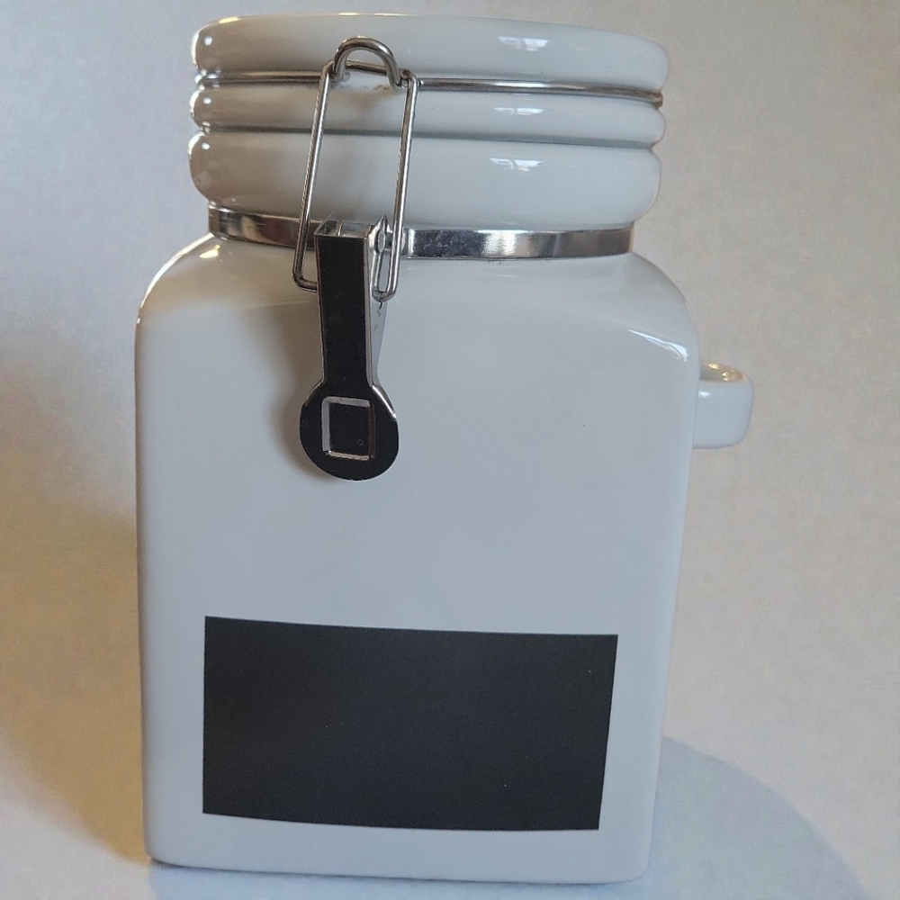 Buchase White Stoneware Canister Jar Stainless Steel Latch Air Tight Sealing Lid